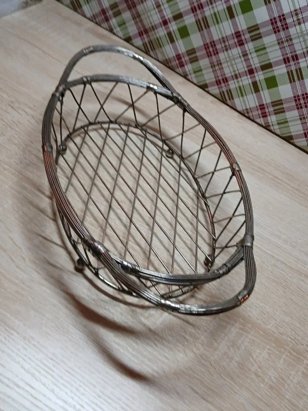 Vintage Antique Silver Metal Wire Bread Fruit Basket with Metal Wrapped Handles